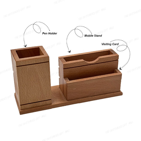 A Perfect Blend of Utility, Style, and Craftsmanship - Elegant Wooden Dual Compartment Pen Stand and Desk Organizer - Image 2