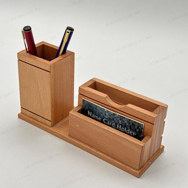 A Perfect Blend of Utility, Style, and Craftsmanship - Elegant Wooden Dual Compartment Pen Stand and Desk Organizer - Image 3