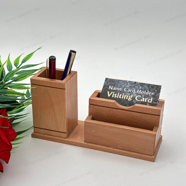 A Perfect Blend of Utility, Style, and Craftsmanship - Elegant Wooden Dual Compartment Pen Stand and Desk Organizer - Image 4