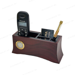Premium Wooden Pen Stand with Clock and Multi-Functional Organizer